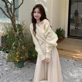 Piece Sets Women Criss-cross Casual Patchwork All-match Stylish Fall New Arrival Crop Sweater Elegant A-line Faldas Mujer