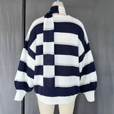 Stripe Oversized Cardigan With Neckerchief-Outfit
