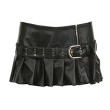 Fongt Cloth Forget Street Locomotive Rivet Splicing Belt Open 100 Folding Skirt Punk Style Thin Leather A Short Skirt
