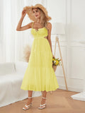 Ruched Tie-Up Strappy Maxi Dress-Outfit