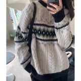 Fongt Goods French Lazy Wind Soft Waxy Retro Sweater Female Autumn Winter Large Size Design Sense Twist Diamond Sweater Female-Outfit