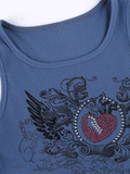 Heart Rhinestone Rib Crop Tank Top-Outfit