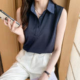 Fongt Kong Wind Summer Shoulder Vest Inside The Top Of The Women's 2025 Sexy Outer Wear Shirt Sleeveless Chiffon Bottom Shirt