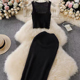 Fongt Hottie Port Style Suit Women's Summer Short Vest Top With High Waist Half Skirt Knit Two Sets