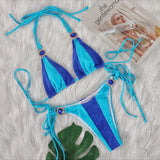 Fongt Sexy New Crystal Diamond Bikini Solid Color Patchwork Belt Swimsuit Vacation Split Women's