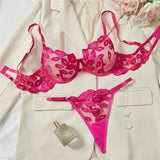 Sheer Lips Heart Embroidery Lingerie Set-Outfit