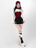 Sweet Two Piece Set Women Japanese Style Bow Y2K Party Dress Set Female Sexy Elegant Slim Mini Dress Suit Winter