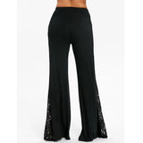 Lace Patchwork Flare Pants for Women 2023 New Summer Thin Trousers Slim High Waist Solid Color Hollow Out Long Pants-Outfit