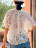 Fongt New French White Embroidered Little Shirt Women's Short-Sleeved Lace Jersey Shenzhen South Oil Women's