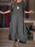 Fongt 2025 Women's Summer Style Relaxed Casual Solid-Sleeved Cotton Dress