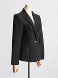 Fongt Temperament Casual Small Suit Female 2024 Spring New Fashion V Collar Long Sleeve Design Feeling Small Black Coat-Outfit