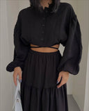 Fongt New With Long-Sleeved Top Folded Open Skirt Suit