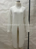 Fongt Women's Long Knitted Shirt Spring And Autumn Fashion High-Neck Long Sleeves Under The Fork Solid Color Sweater