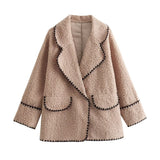 Fongt Women's ZA Autumn And Winter New Big Collar Line Decorated With Loose Casual Lamb Wool Coat