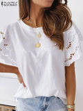 ZANZEA Women Spring Lace Patchwork Blouse Long Sleeve O-Neck Oversized Chemise Female Fashion Casual Clubing Holiday Tunic