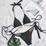 Fongt Bikini Swimsuit Female Ins Web Celebrity Wind Vacation Sexy Chain Tie Belt Gathered Split Body