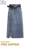 Style 2023 New Women's Long Split Denim Skirt Vintage High Wasit Jeans Skirt Female Straight Blue A-line Pencil