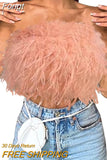 Women Clothes Artificial Fur Feather Vest Summer 2023 Sleeveless T-shirts Strapless Fluffy Backless Slim Tube Tops
