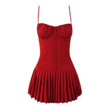 Cami Pleated Buttoned Mini Dress-Outfit