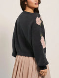 Fongt New Casual Long-Sleeved Sweater Flower Threaded Women's Knitting Top