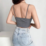Summer New Spicy Girls Slim Waffle Chest Rope Tie With A Small Navel Halter Top Shirt-Outfit