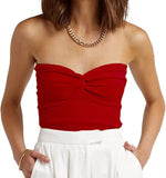 / Summer 2023 New Solid Color Twisted Woven Sling Short Tight Back Strapless Knitwear Women's Wear-Outfit