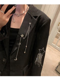 Autumn Black Casual Fashion Elegant Women's Blazer Double-breasted Chain Star Sequins Coat Gothic Jacket Streetwear