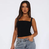 Fongt Style Spice Girl Basic Solid Color Pleated Small Vest New Fashion Square Collar Slim-Outfit