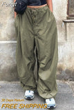 Wide Leg Sweatpants Women Vintage Y2K Punk Streetwear Joggers Solid Low Waist Drawstring Trousers Casual Cargo Pants