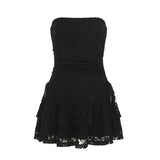 Fongt Romantic Sexy Lace Shoulder Corset Dress Niche Design Thin Cash Short Cake Skirt