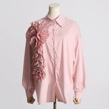 Fongt 2024, The New French Fashion Design Feeling Splicing Pleated Three-Dimensional Flowers Versatile Shirt Jacket Female-Outfit