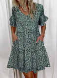 Regular Sleeve Fashion Short Printed Ruffle Pocket