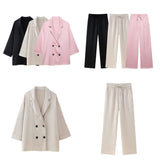 Fongt 2025 New Women's Wrinkle Effect Blazer + Trousers Fashion Suit