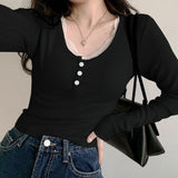 Aesthetic Lace Trim Slim Long Sleeve Tee-Outfit