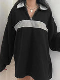 Fleece Patchwork Half Zip Sweatshirt-Outfit
