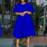 Fongt Round Collar Temperament Bubble Sleeves To Close The Waist Of Elegant A-Character Dress