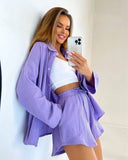 Fongt New Long-Sleeved Commuter Shirt Shorts Suit For Women