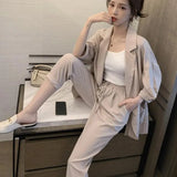 Plus Size Spring Summer Pants Suits Office Lady Two-Piece Set Female Casual Blazer Jacket+ Trousers Slim
