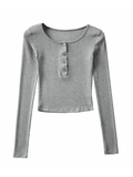 Button Up Long Sleeve Crop Top-Outfit