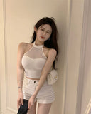 Yarn Sexy Sling Women's New Summer New Night Shop Bundy Wind Half-High Neck Hanging Waistcoat Sleeveless