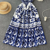Wind Waist Show Thin Temperament Condole Belt Dress Summer Women's Senior Printing Beautiful A Word Dress-Outfit