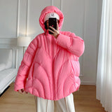 90 White Duck Velvet Jiangnan Cape With Thick Bread Down Jacket Female 2024 Winter Short Hooded Cocoon Type Puff Coat-Outfit