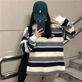 Polo Collar Stiped Oversized Long Sleeve Tee-Outfit