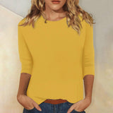 Fongt Women's Top With A Round Collar Seven-Sleeve Solid Color T-Shirt-Outfit
