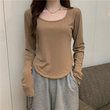 Fongt Short Long-Sleeved T-Shirt Women's Autumn Dress 2024 New Slim Slim Bottom Shirt Early Autumn Student