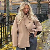 Fongt Women's Explosive Single-Dbutton Clasp-Butled Loose Wool Jacket Jacket