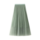 Fongt Industry Nail Pearl Dress Women's Half-Dress Dress 2025 Spring And Autumn Mid-Autumn Long Dress Net Yarn Dress 100Folded Dress 8581