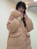 Advanced Sense Long Down Jacket Female 2024 Winter New Korean Version Of Big Hair Collar And Thick White Duck Down Warm Coat Tide-Outfit