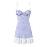 Lace Bustier Patchwork Cami Lace Up Mini Dress-Outfit