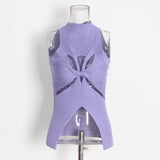 Fongt Hot Girl Hipster Wind 2024 New Standing Collar Sleeveless Personality Hollow Out Design Slim Irregular Vest-Outfit